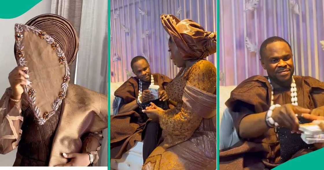 Bride collects money from groom at wedding Bride collects money from groom at wedding