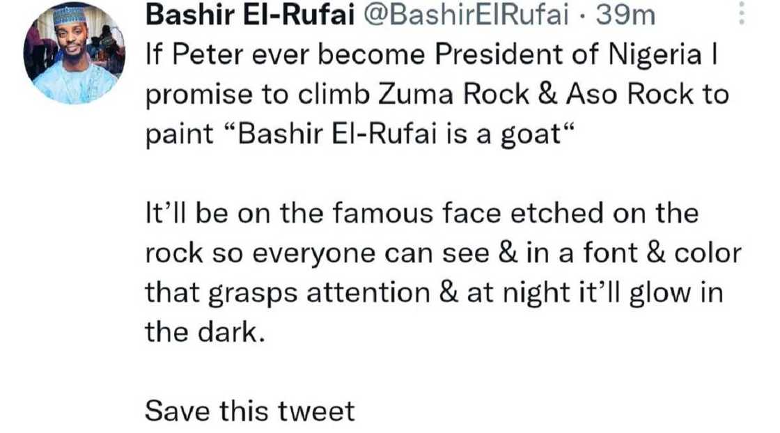 2023: Abin Da Bashir El-Rufai Ya Yi Alƙawarin Aikatawa Idan Peter Obi Ya Ci Zaɓe Ya Tada Ƙura a Twitter 2023: Abin Da Bashir El-Rufai Ya Yi Alƙawarin Aikatawa Idan Peter Obi Ya Ci Zaɓe Ya Tada Ƙura a Twitter