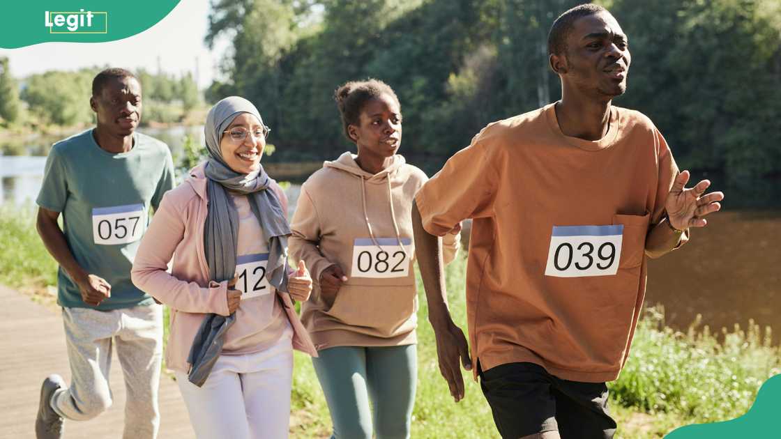 A group of people running.