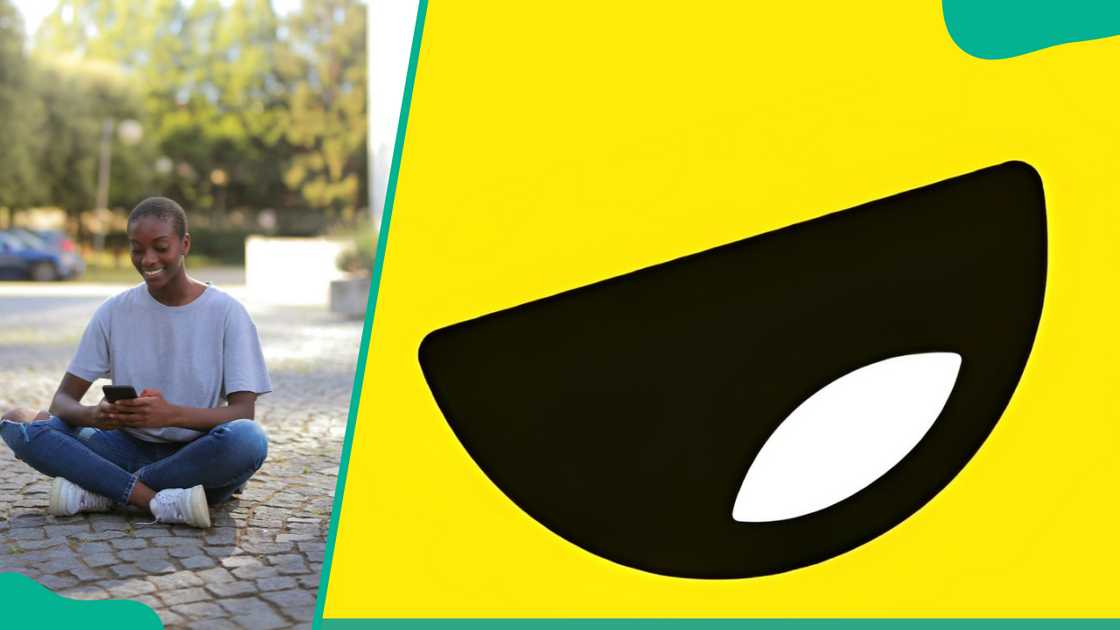 Happy teenager using a smartphone (L) and a Yubo logo (R) Happy teenager using a smartphone (L) and a Yubo logo (R)