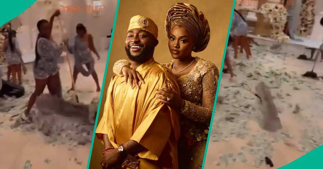 Video of ladies sweeping money at Davido's party Video of ladies sweeping money at Davido's party