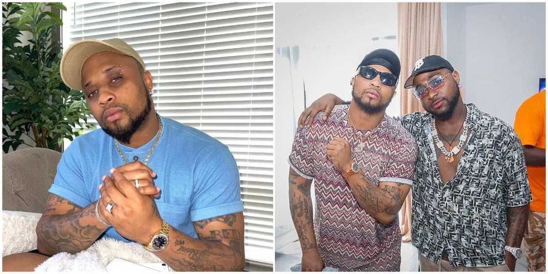 Davido reacts to cousin B-Red's video.