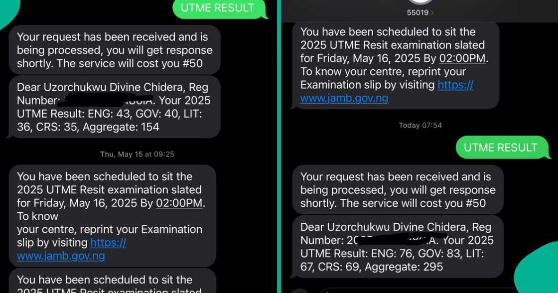After rewriting her 2025 UTME, a female candidate who initially got 154 got a different score