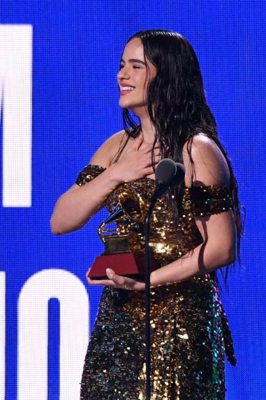 Spanish singer Rosalia accepts the award for Album of the Year on stage during the 23rd Annual Latin Grammy awards at the Mandalay Bay's Michelob Ultra Arena in Las Vegas, Nevada, on November 17, 2022