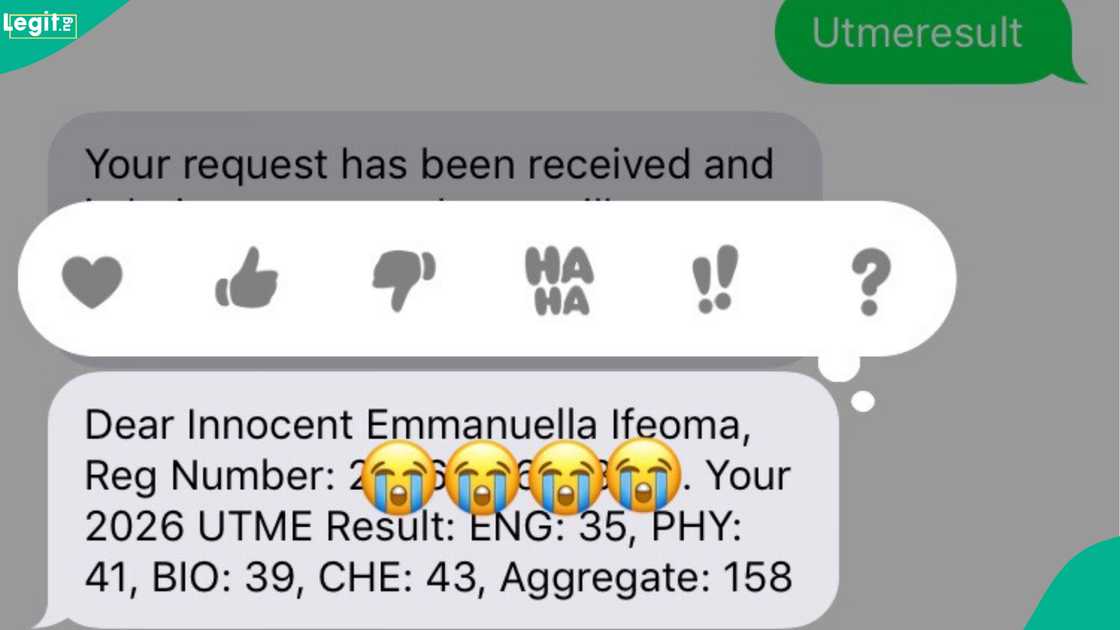 A 2026 UTME candidate feels heartbroken over her JAMB result and posts a screenshot of her scores