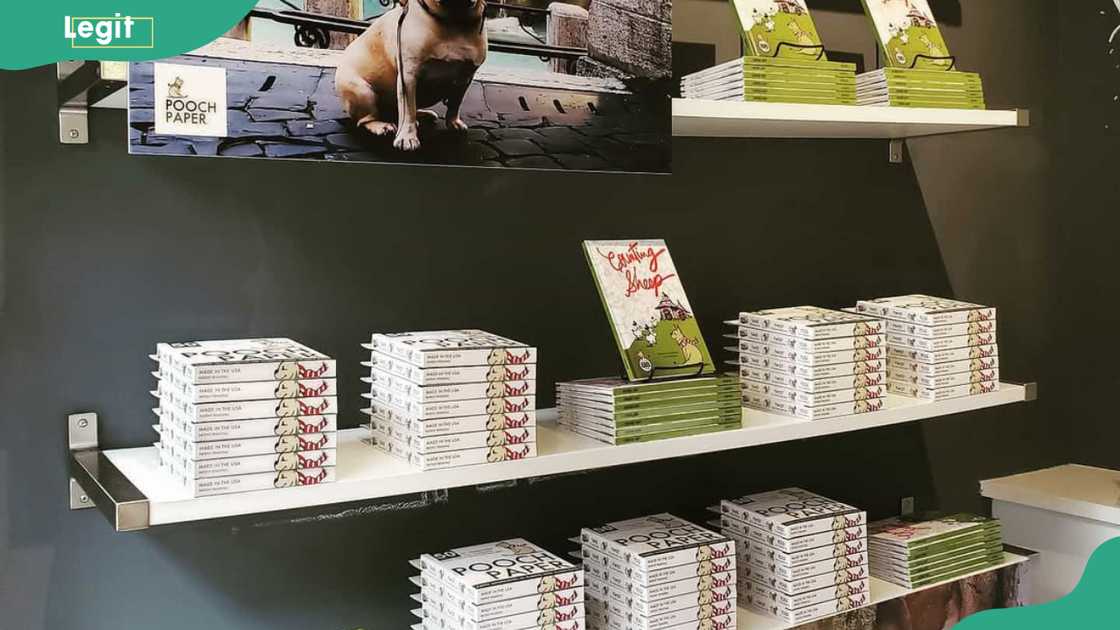 Pooch Paper's products on a store shelf Pooch Paper's products on a store shelf