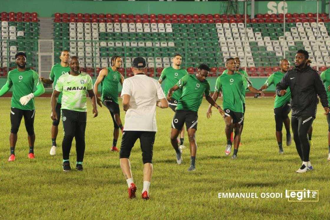 Super Eagles players in action ahead of the game against Sierra Leone