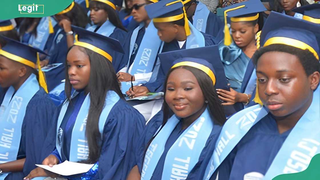 Students attend a graduation ceremony