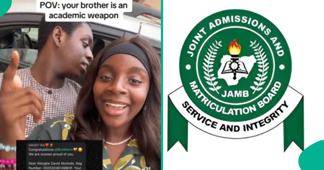 JAMB: A young lady rejoices over her younger brother’s UTME score as she shares the breakdown of the results online. JAMB: A young lady rejoices over her younger brother’s UTME score as she shares the breakdown of the results online.