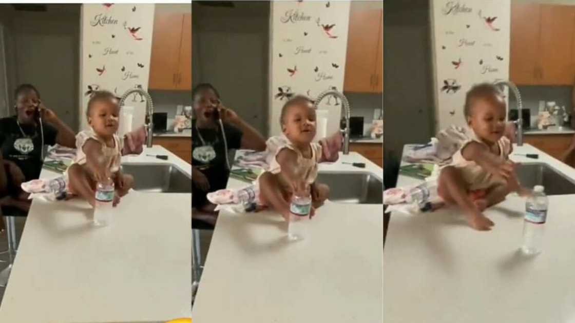 Little girl flaunts bottle flipping skills Little girl flaunts bottle flipping skills