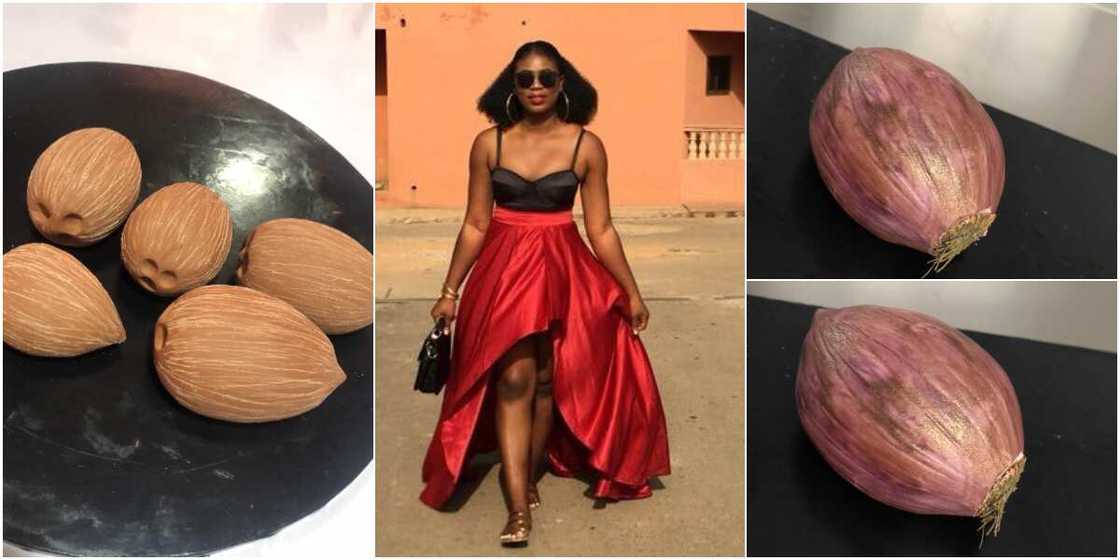 They look so real: Massive reactions as talented Nigerian baker moulds onions and coconuts with flower They look so real: Massive reactions as talented Nigerian baker moulds onions and coconuts with flower