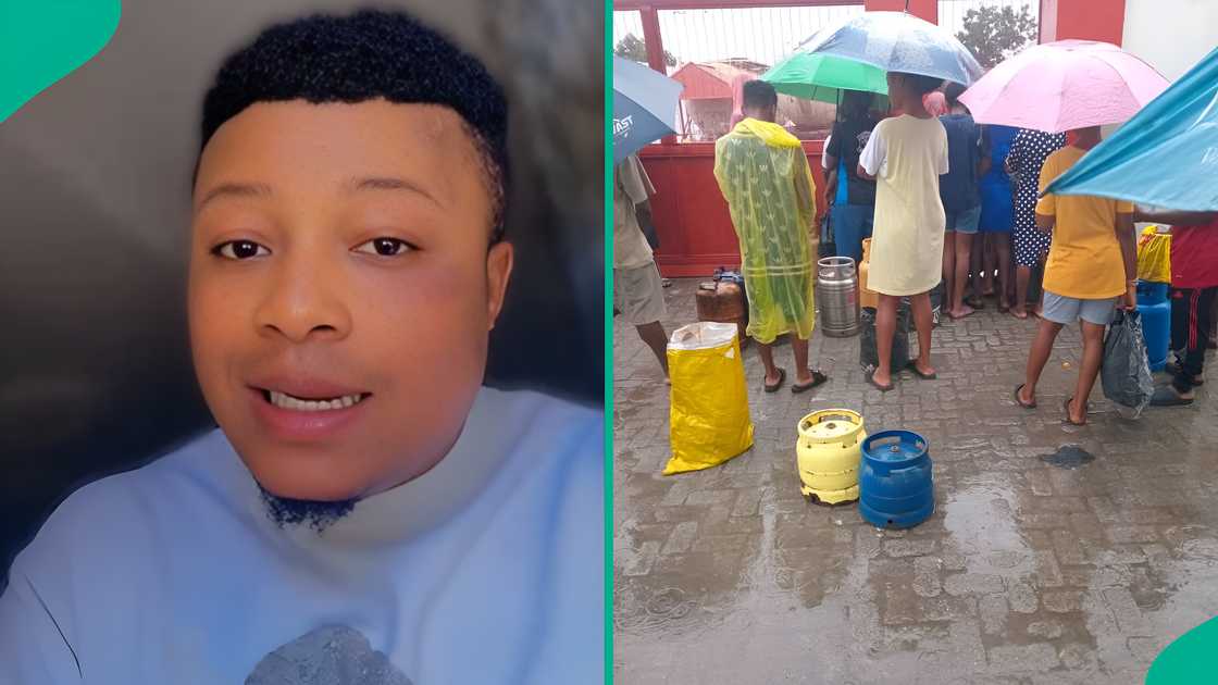 A man laments after noticing an increase in the price of 1kg of cooking gas