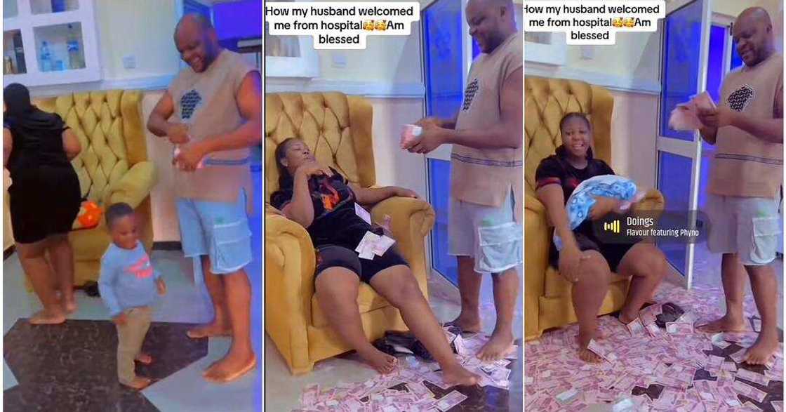Nigerian man welcomes wife from labour room with wads of cash Nigerian man welcomes wife from labour room with wads of cash