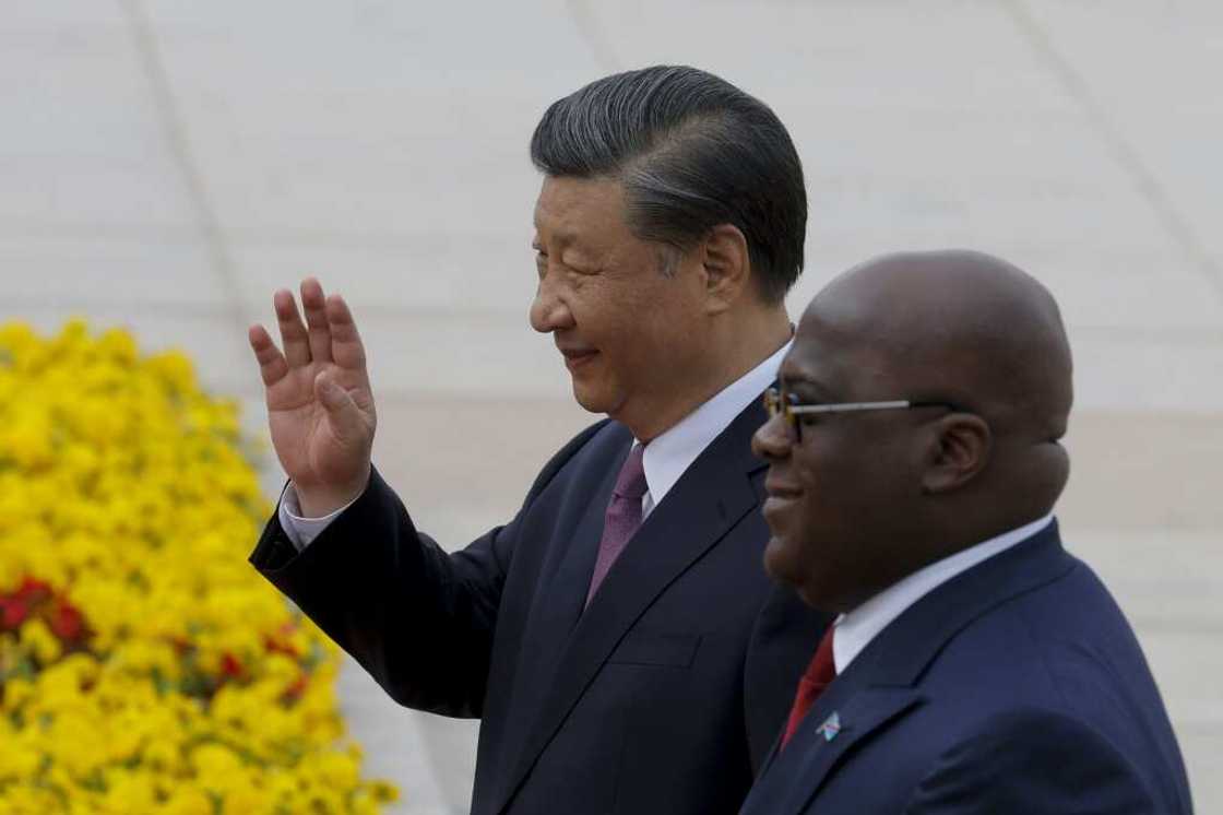 Congolese President Felix Tshisekedi (R) visited Beijing in late May to discuss Chinese mining contracts Congolese President Felix Tshisekedi (R) visited Beijing in late May to discuss Chinese mining contracts
