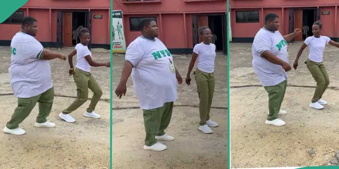 Slim lady dances with chubby NYSC member. Slim lady dances with chubby NYSC member.