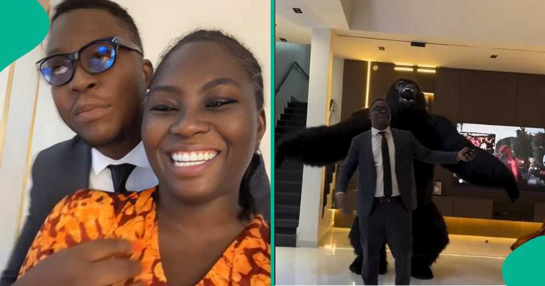 Wife surprises husband with mascot Wife surprises husband with mascot