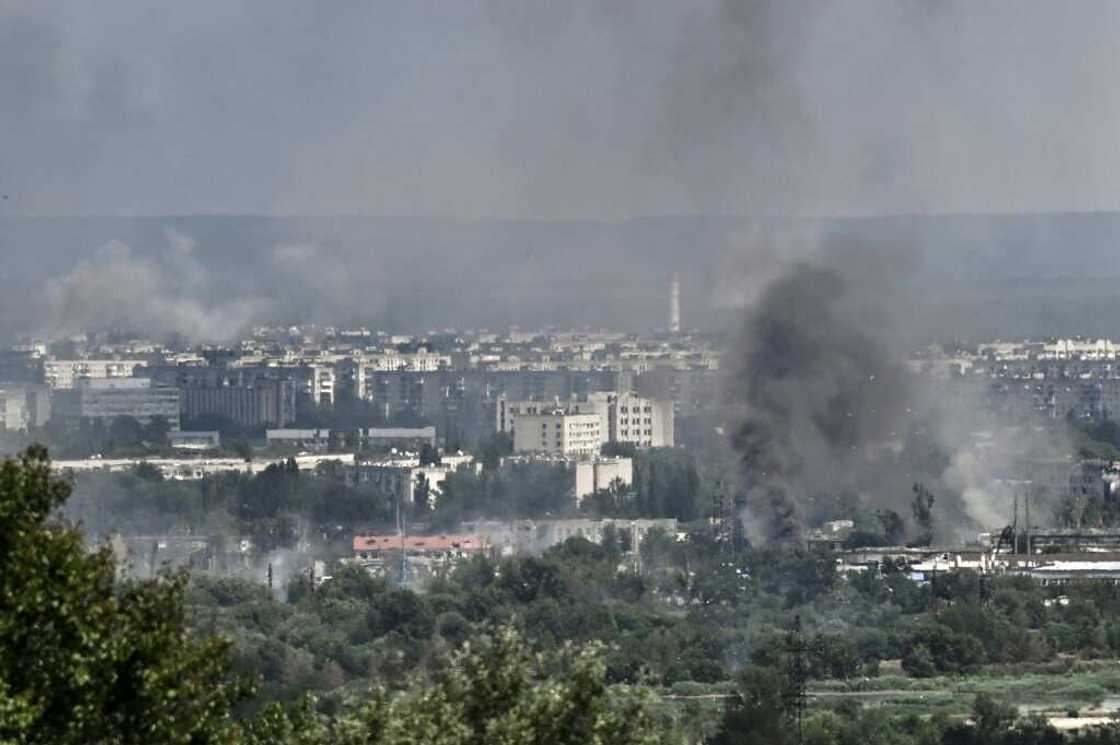 Smoke and dirt rise from the city of Severodonetsk in the eastern Ukrainian region of Donbas on Friday, as the Russian-Ukrainian war enters its 114th day