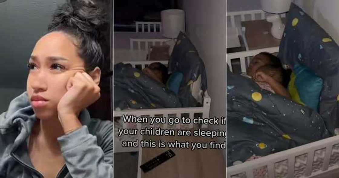 Little boy cuddles sister to sleep, sweet kids, happy mum Little boy cuddles sister to sleep, sweet kids, happy mum