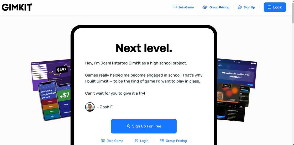 Gimkit homepage Gimkit homepage