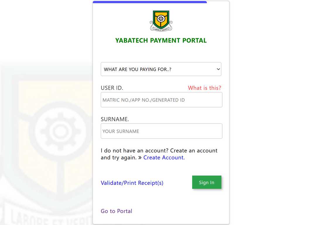 YABATECH payment portal