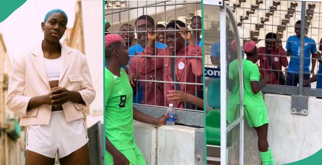Asisat Oshoala with fans trying to grab her jersey Asisat Oshoala with fans trying to grab her jersey