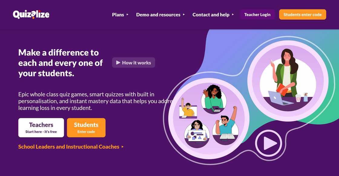 Quizalize homepage Quizalize homepage