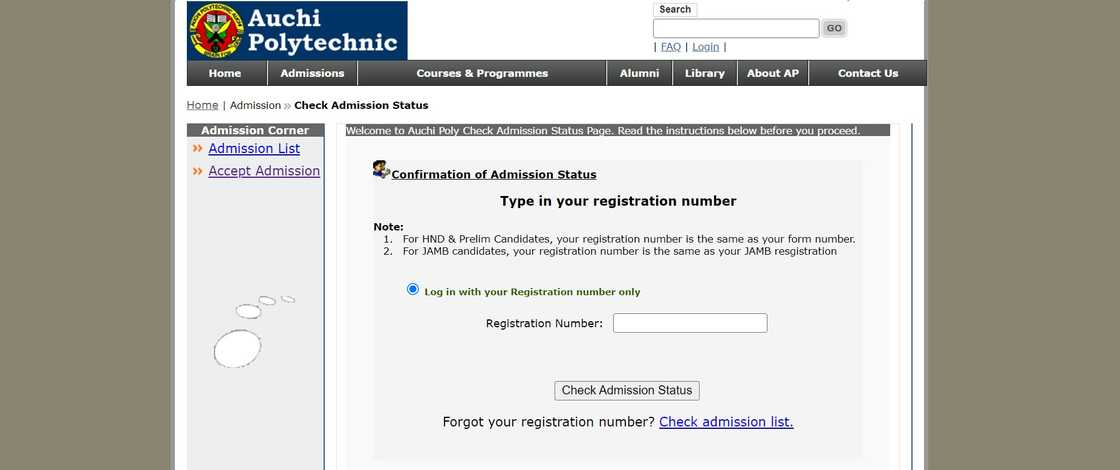 Auchi Polytechnic admission portal