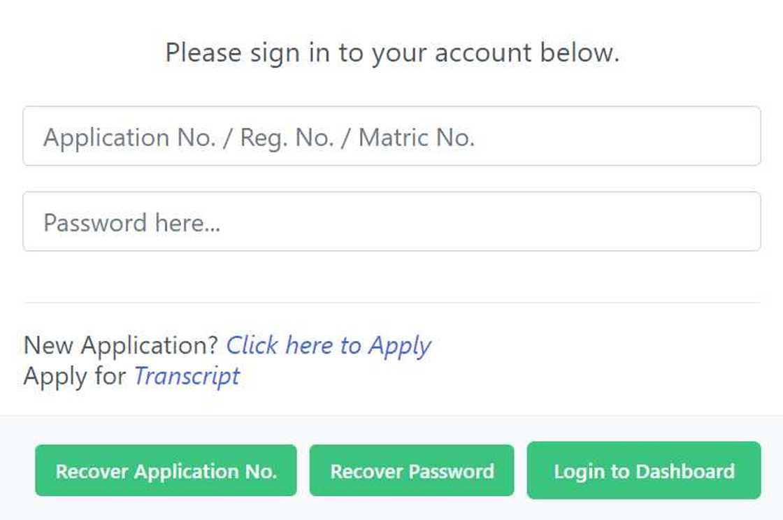 A screenshot of the UniAbuja login portal