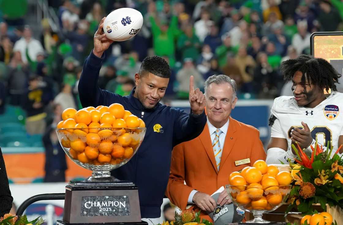 Marcus Freeman gestures during the Orange Bowl