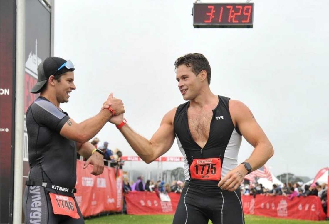 Connor Newsum finishes a triathlon