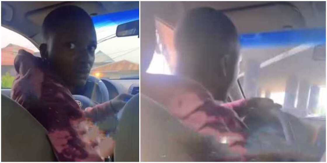 Nigerians react to video of young man verbally fighting his mum for sitting at the back while he drives her Nigerians react to video of young man verbally fighting his mum for sitting at the back while he drives her