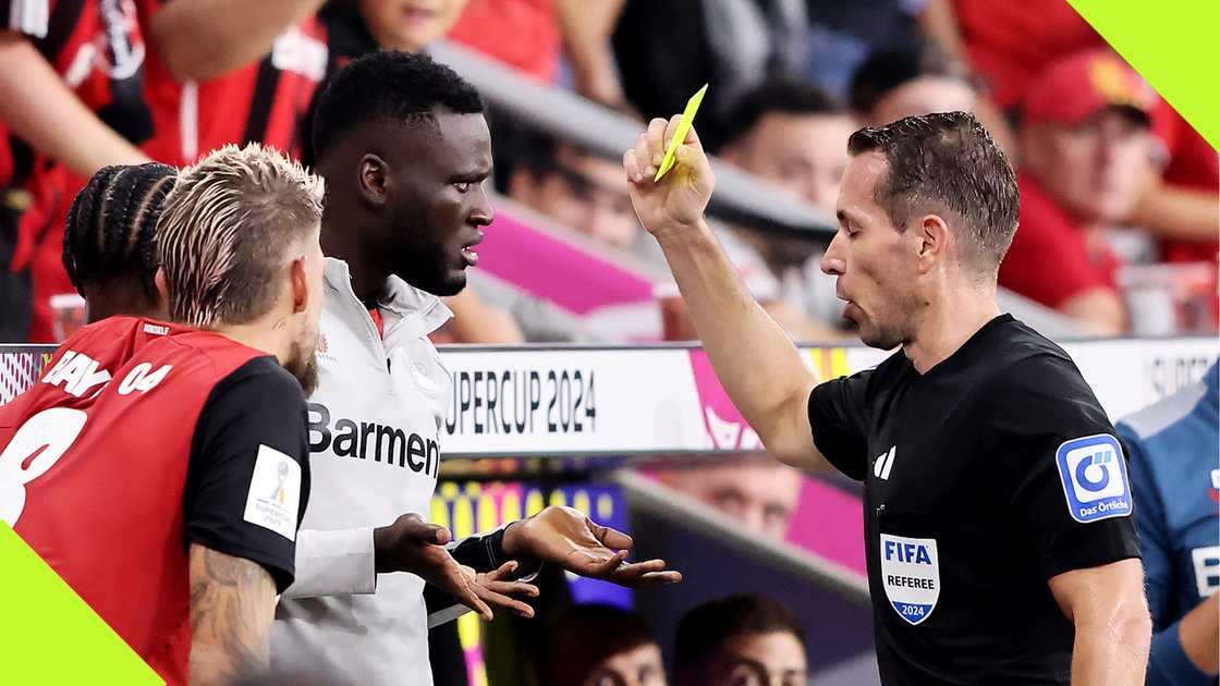 Victor Boniface received a yellow card during Bayer Leverkusen and VfB Stuttgart. Victor Boniface received a yellow card during Bayer Leverkusen and VfB Stuttgart.