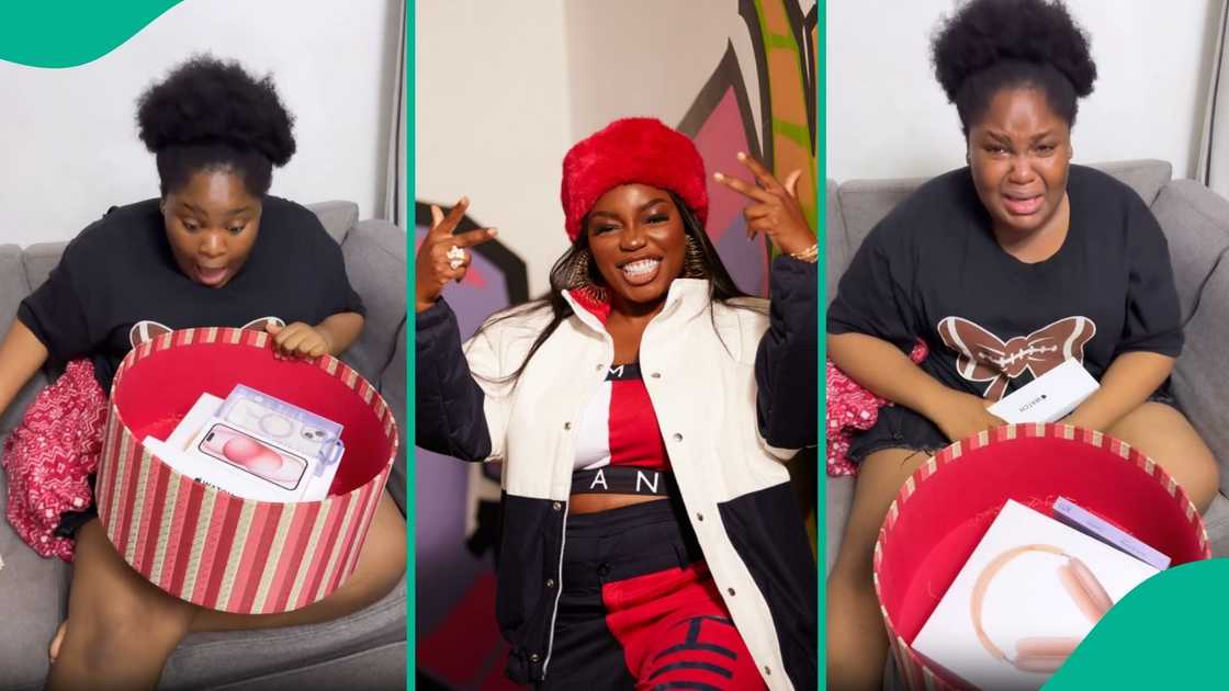 Actress Bisola Aiyeola's daughter's reaction to getting iPhone on her 16th birthday. Actress Bisola Aiyeola's daughter's reaction to getting iPhone on her 16th birthday.