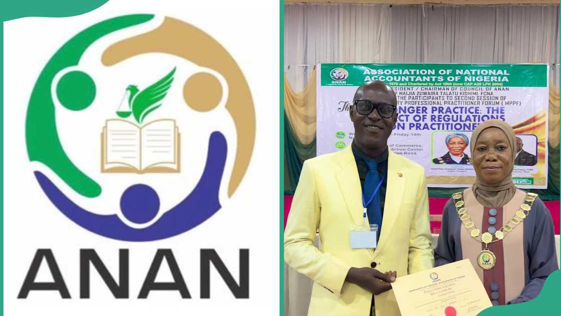 Association of National Accounts of Nigeria logo and association members at a ceremony Association of National Accounts of Nigeria logo and association members at a ceremony