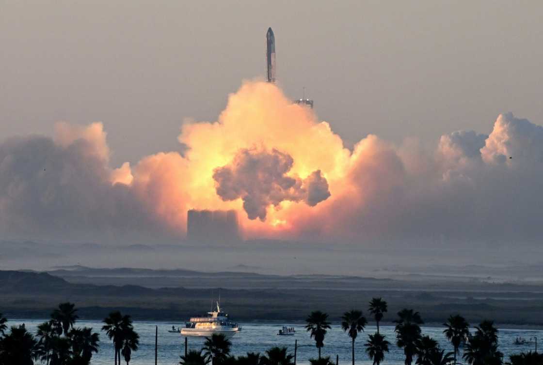 The massive Starship rocket launches on a test flight from SpaceX's base in Texas