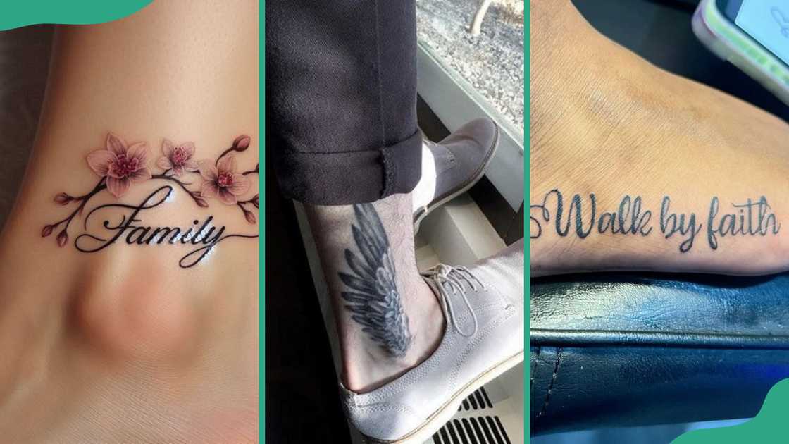 Family (L), angel (C) and quote (R) tattoos