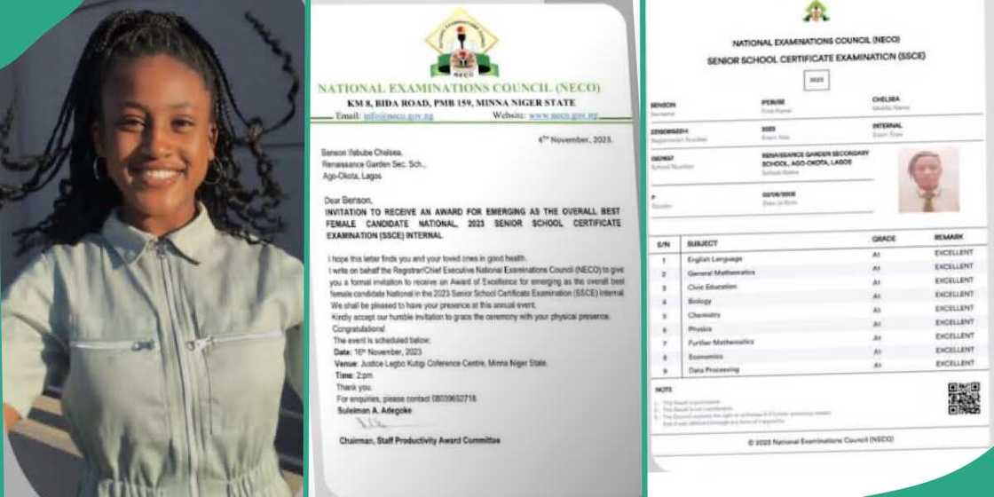 Ifebube Benson emerges best female candidate in 2023 NECO.