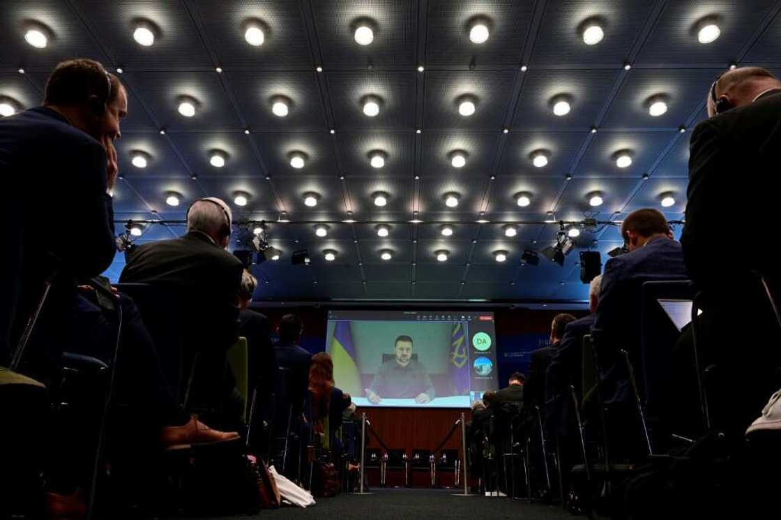 Ukrainian President Volodymyr Zelensky speaking during the German-Ukrainian business forum in Berlin, on October 24, 2023 Ukrainian President Volodymyr Zelensky speaking during the German-Ukrainian business forum in Berlin, on October 24, 2023