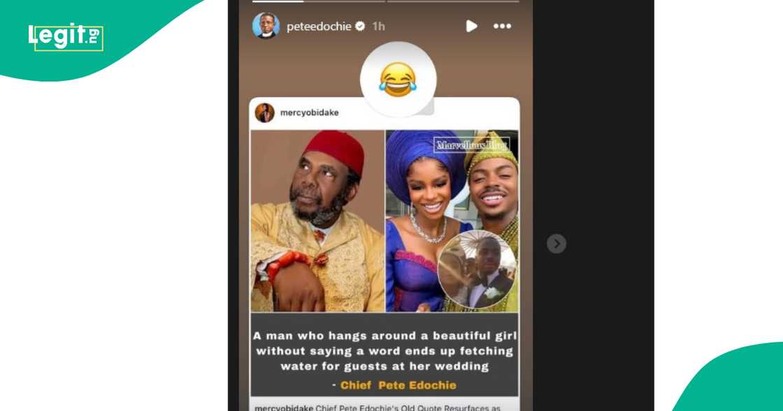 Pete Edochie reacts as blog uses his old quote as caption for Enioluwa Adeoluwa's crying video. Pete Edochie reacts as blog uses his old quote as caption for Enioluwa Adeoluwa's crying video.
