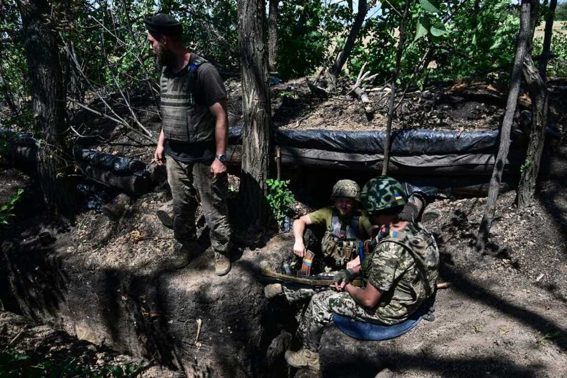 This frontline trench in the Donbas stands against Russian efforts to seize control of the Ukrainian region This frontline trench in the Donbas stands against Russian efforts to seize control of the Ukrainian region