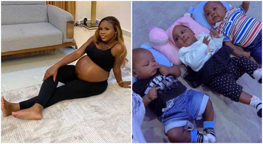 Photos of Nigerian mum of triplets, Eniola Oyinkansola and her triplet babies. Photos of Nigerian mum of triplets, Eniola Oyinkansola and her triplet babies.