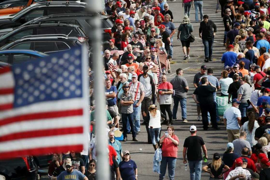 People gather to hear former president Donald Trump speak in September 2022 in Wilkes-Barre, Pennsylvania