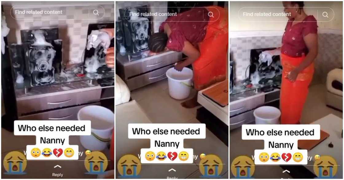 Nigerian man and nanny cleaning, laptop, appliances Nigerian man and nanny cleaning, laptop, appliances