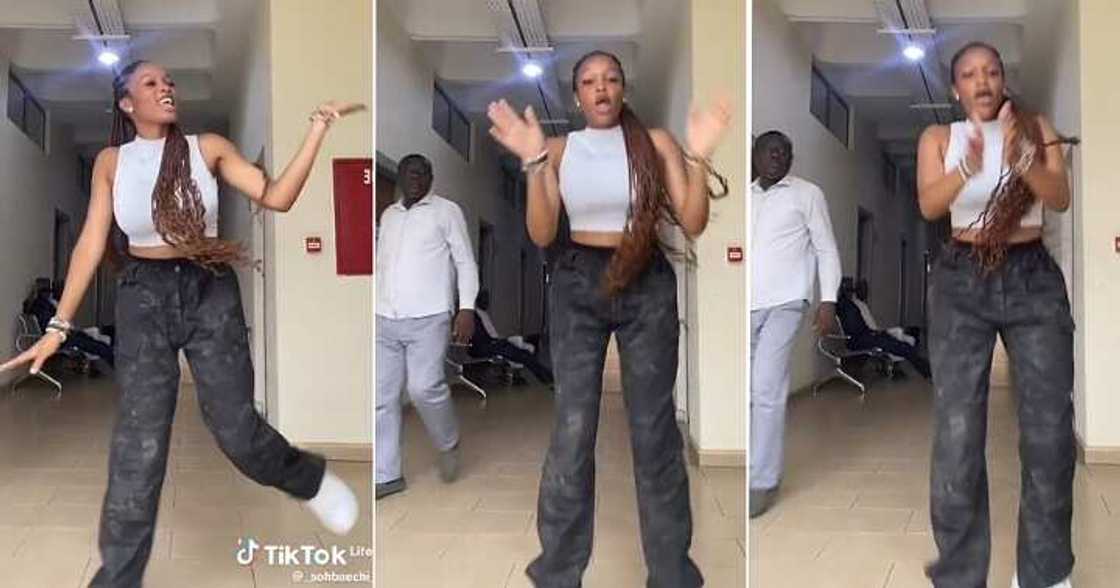 Lecturer sees female student dancing in hallway Lecturer sees female student dancing in hallway