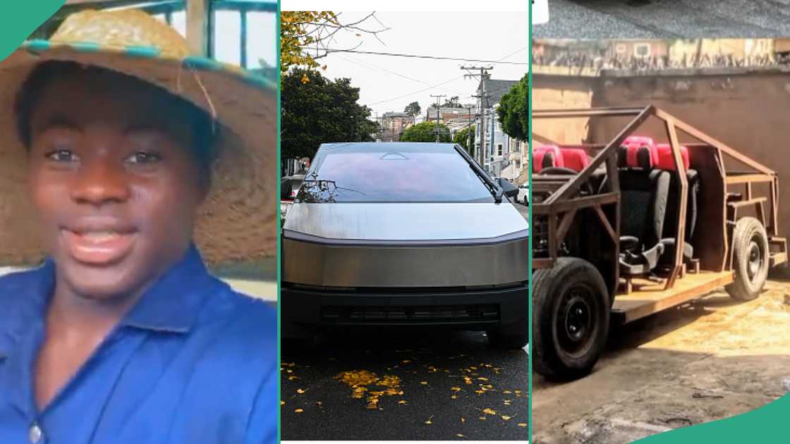 Man builds car that has the shape of Elon Musk's Cybertruck.