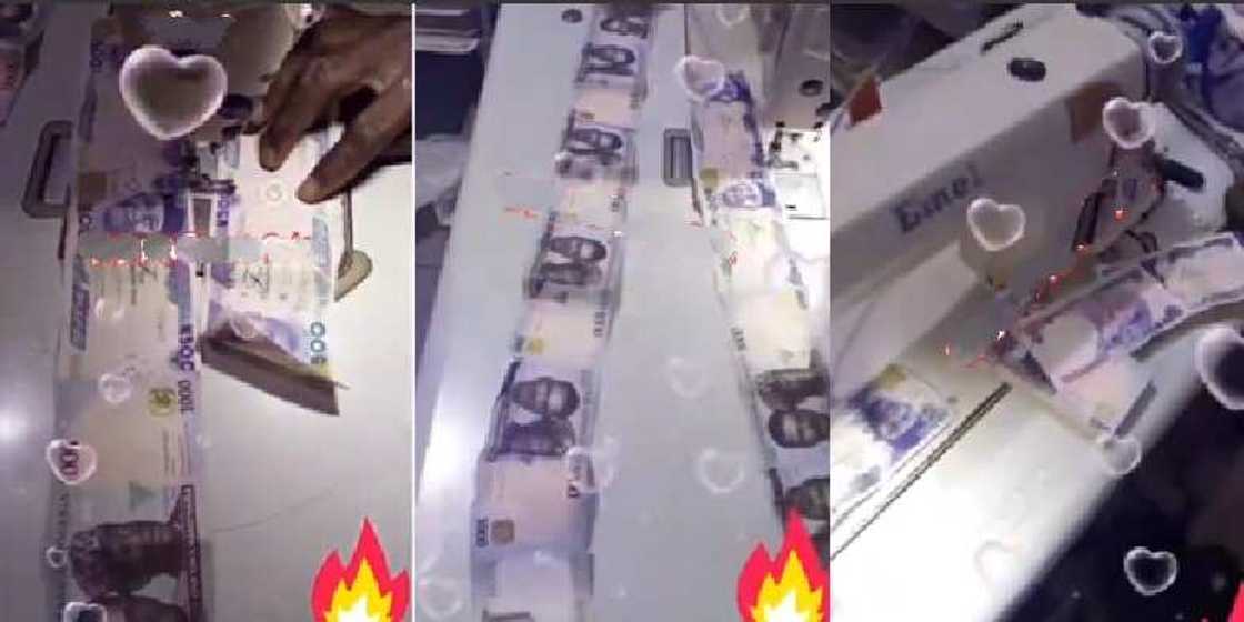 Video shows Nigerian tailor sewing cloth with Naira notes Video shows Nigerian tailor sewing cloth with Naira notes