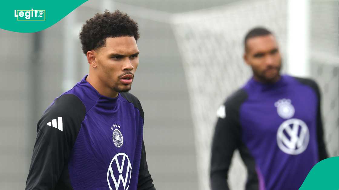 Nnamdi Collins, Jonathan Tah, Germany, Bratislava, Slovakia, 2026 FIFA World Cup. Nnamdi Collins, Jonathan Tah, Germany, Bratislava, Slovakia, 2026 FIFA World Cup.