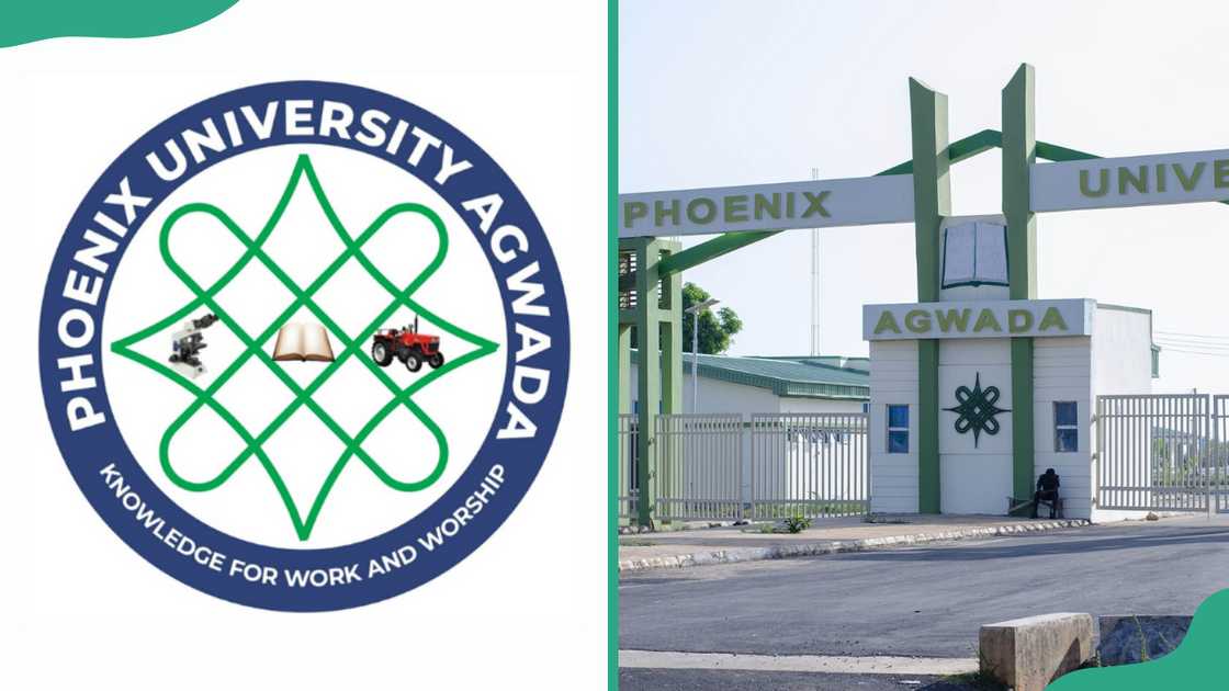 Phoenix University, Agwada logo (L). Phoenix University, Agwada entarnce gate (R)
