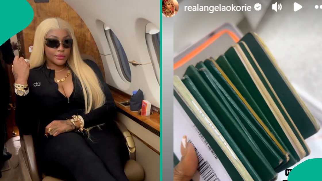 Angela Okorie shares video of used passports, says her visa has never been denied. Angela Okorie shares video of used passports, says her visa has never been denied.
