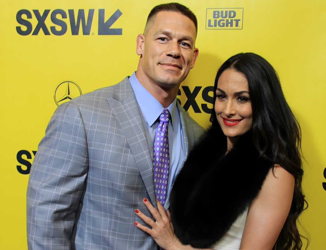 John Cena and Nikki Bella pose on the red carpet during the premiere of Blockers John Cena and Nikki Bella pose on the red carpet during the premiere of Blockers